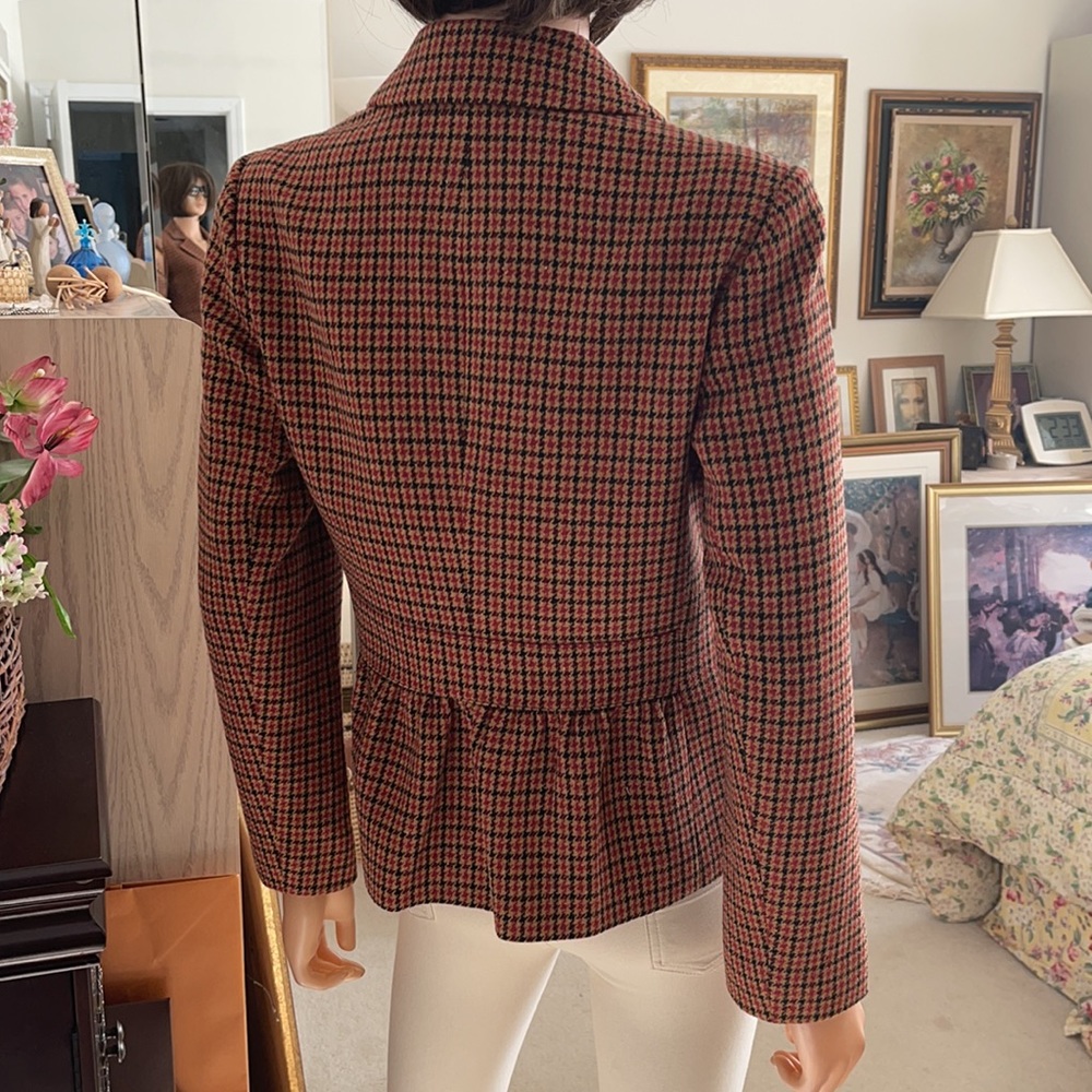 Talbots Houndstooth Plaid Wool Blend Blazer Tailored Classic Peplum Back - Picture 3 of 11
